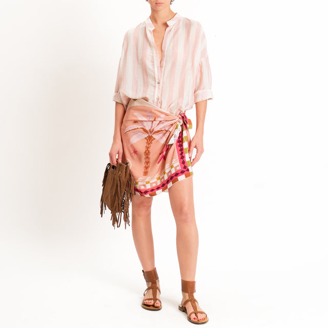 Zeroassoluto-Camicia MARA righe mussola seta/coton - burro/rosa
