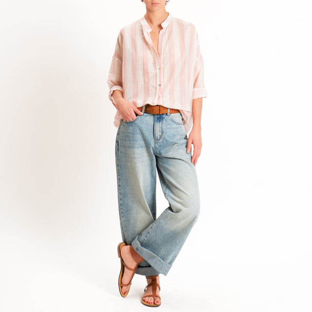 Zeroassoluto-Camicia MARA righe mussola seta/coton - burro/rosa