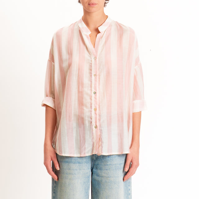 Zeroassoluto-Camicia MARA righe mussola seta/coton - burro/rosa