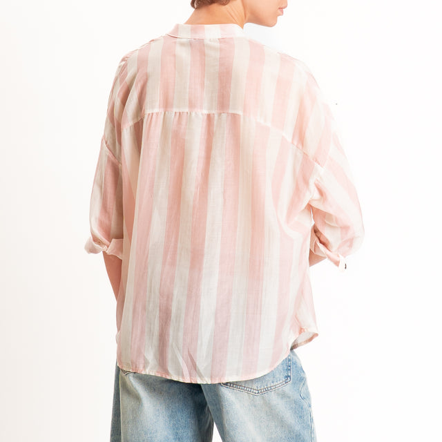 Zeroassoluto-Camicia MARA righe mussola seta/coton - burro/rosa