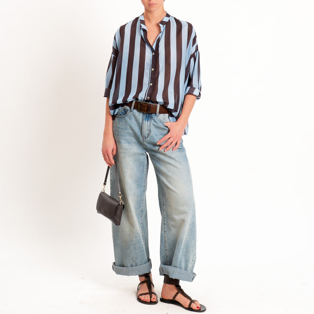 Zeroassoluto-Camicia MARA righe mussola seta/coton - celeste/moro