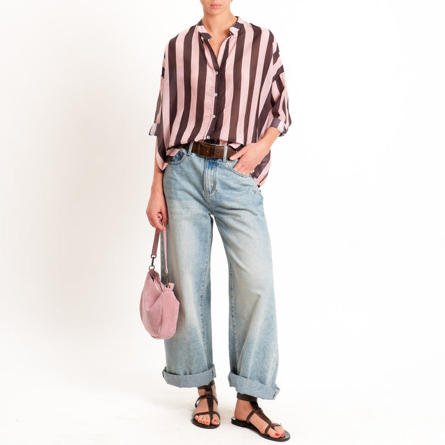 Zeroassoluto-Camicia MARA righe mussola seta/coton - moro/rosa