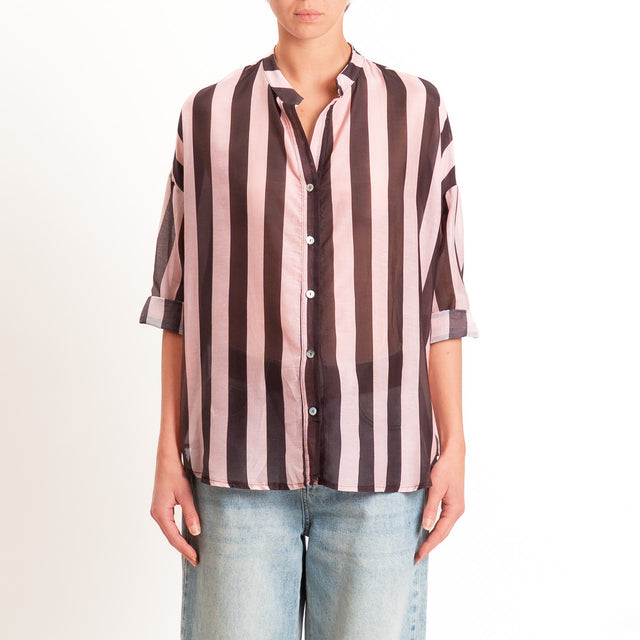 Zeroassoluto-Camicia MARA righe mussola seta/coton - moro/rosa