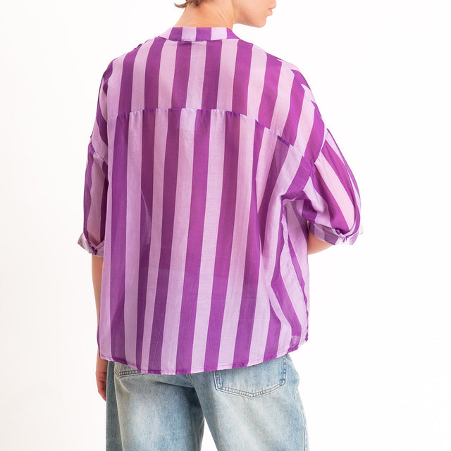 Zeroassoluto-Camicia MARA righe mussola seta/cotone - viola/lilla