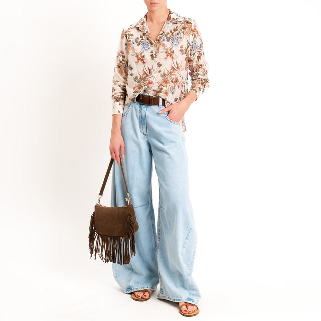 Zeroassoluto-Camicia MIA in mussola seta/cotone - floreale burro/choco/mauve