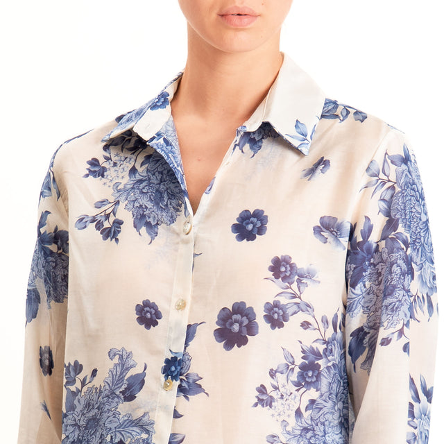 Zeroassoluto-Camicia MIA in mussola seta/cotone - floreale burro/jeans