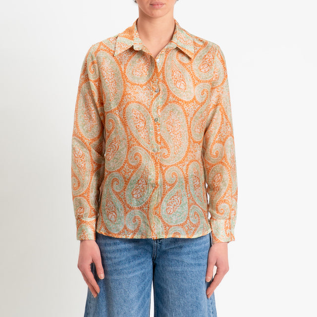 Zeroassoluto-Camicia MIA in mussola seta/cotone fantasia - cashmere acqua/orange