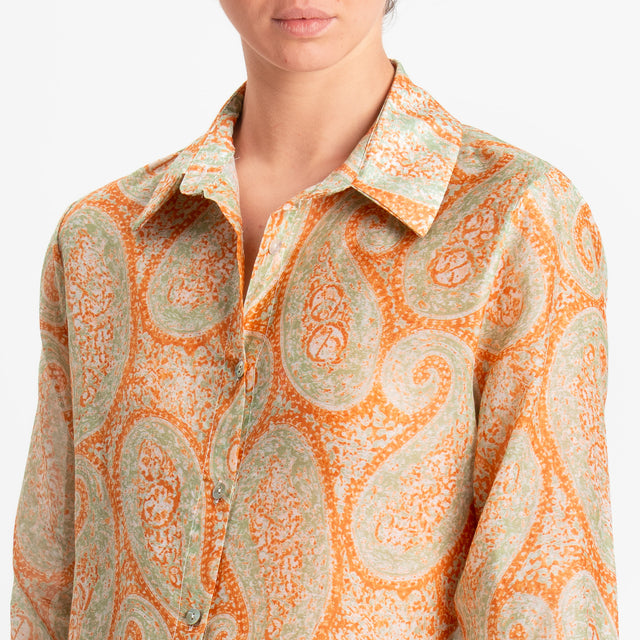 Zeroassoluto-Camicia MIA in mussola seta/cotone fantasia - cashmere acqua/orange