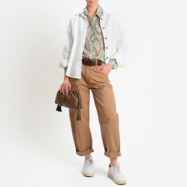 Zeroassoluto-Camicia MIA in mussola seta/cotone fantasia - cashmere turchese/biscotto