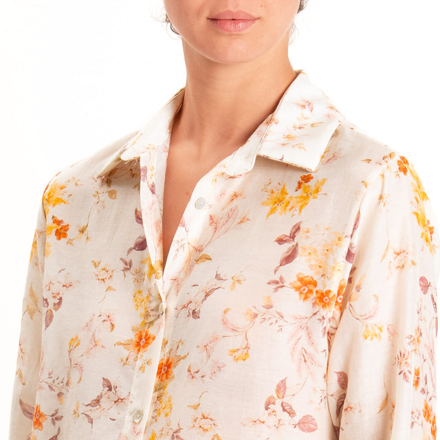 Zeroassoluto-Camicia MIA in mussola seta/cotone - fiori cipria/mauve