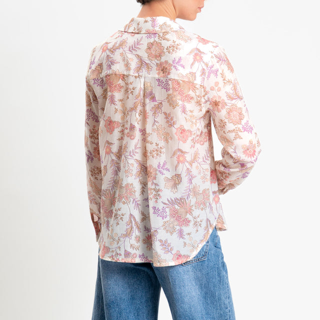 Zeroassoluto-Camicia MIA in mussola seta/cotone fantasia - floreale burro/pink/lilla