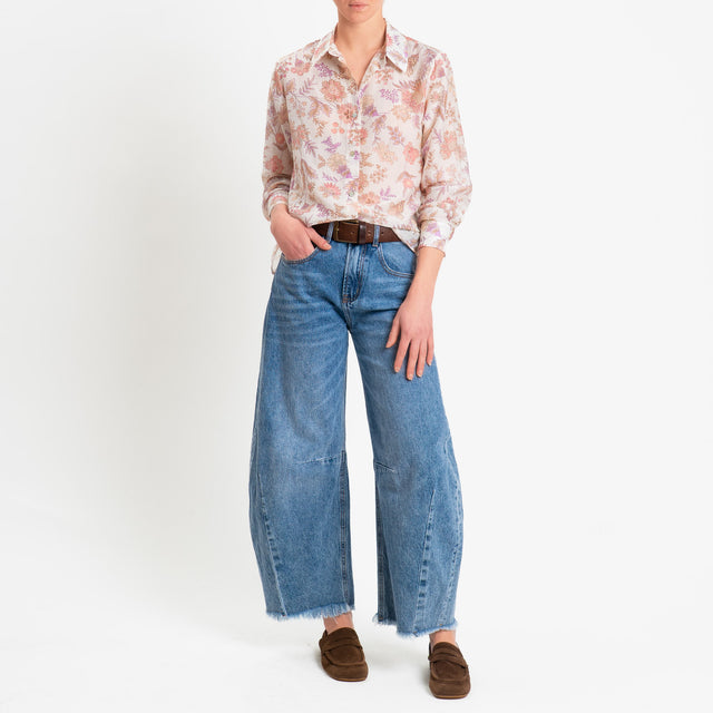 Zeroassoluto-Camicia MIA in mussola seta/cotone fantasia - floreale burro/pink/lilla