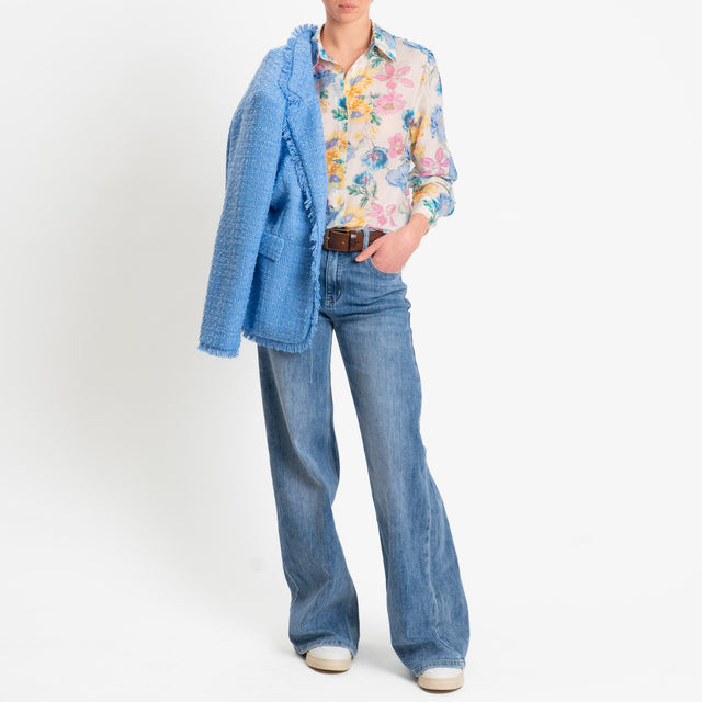 Zeroassoluto-Camicia MIA in mussola seta/cotone fantasia - floreale latte/azzurro/pink