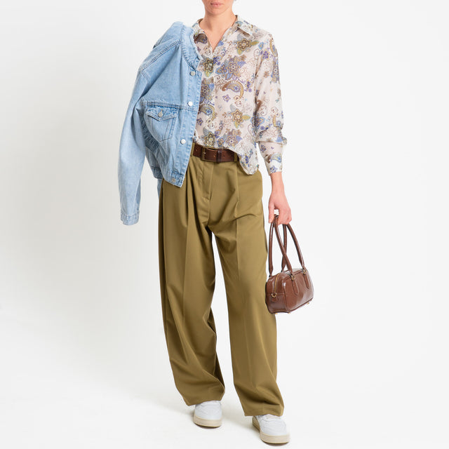 Zeroassoluto-Camicia MIA in mussola seta/cotone fantasia - floreale latte/blu/olio