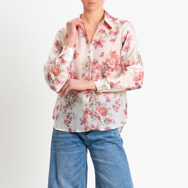 Zeroassoluto-Camicia MIA in mussola seta/cotone fantasia - floreale latte/blush