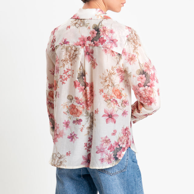 Zeroassoluto-Camicia MIA in mussola seta/cotone fantasia - floreale latte/blush