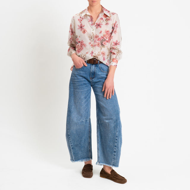 Zeroassoluto-Camicia MIA in mussola seta/cotone fantasia - floreale latte/blush