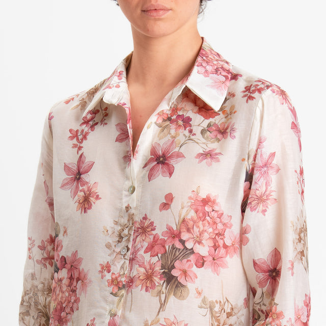 Zeroassoluto-Camicia MIA in mussola seta/cotone fantasia - floreale latte/blush