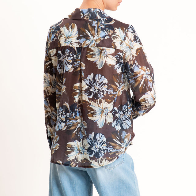 Zeroassoluto-Camicia MIA in mussola seta/cotone - floreale moro/sky/blu