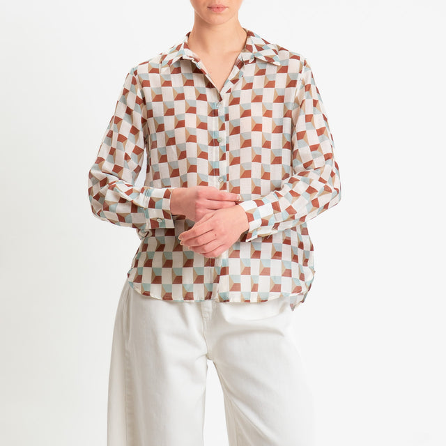 Zeroassoluto-Camicia MIA in mussola seta/cotone - optical burro/acqua/cuoio