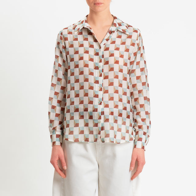 Zeroassoluto-Camicia MIA in mussola seta/cotone - optical burro/acqua/cuoio