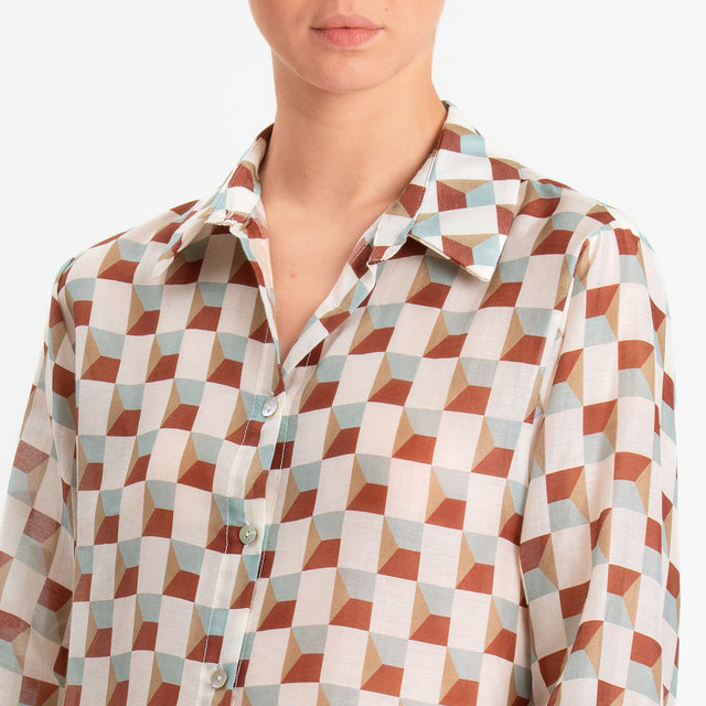 Zeroassoluto-Camicia MIA in mussola seta/cotone - optical burro/acqua/cuoio