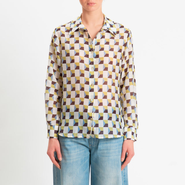 Zeroassoluto-Camicia MIA in mussola seta/cotone - optical burro/olio/moro