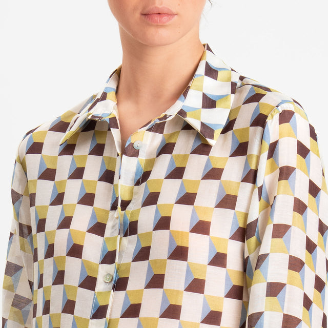 Zeroassoluto-Camicia MIA in mussola seta/cotone - optical burro/olio/moro