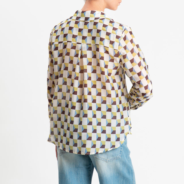 Zeroassoluto-Camicia MIA in mussola seta/cotone - optical burro/olio/moro