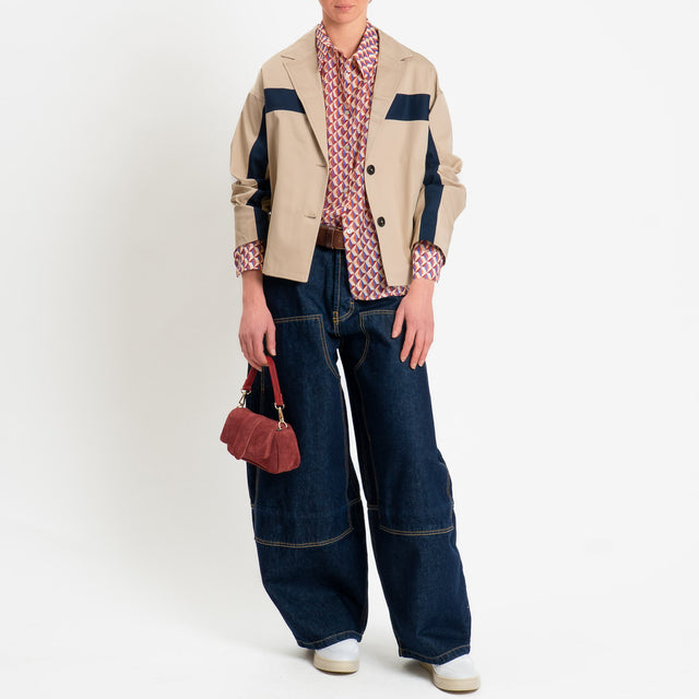 Zeroassoluto-Camicia MIA in mussola seta/cotone fantasia - optical burro/rust/lavanda