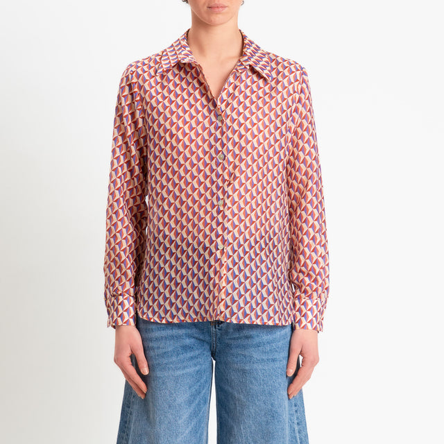 Zeroassoluto-Camicia MIA in mussola seta/cotone fantasia - optical burro/rust/lavanda