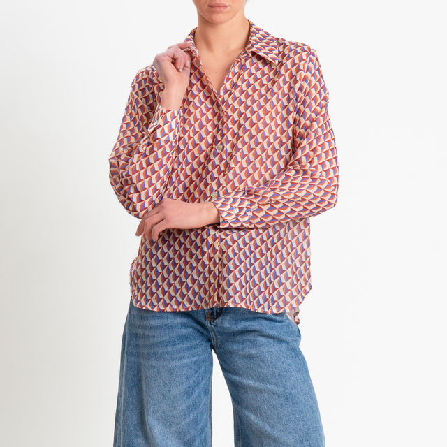 Zeroassoluto-Camicia MIA in mussola seta/cotone fantasia - optical burro/rust/lavanda