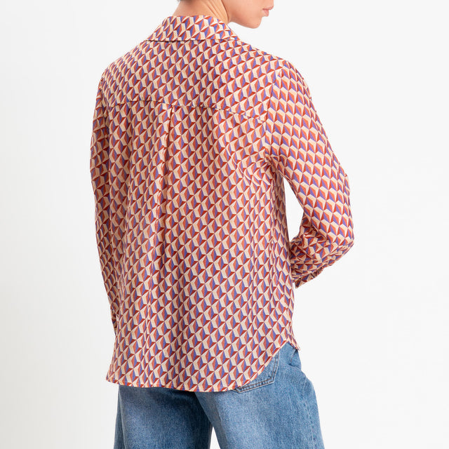 Zeroassoluto-Camicia MIA in mussola seta/cotone fantasia - optical burro/rust/lavanda