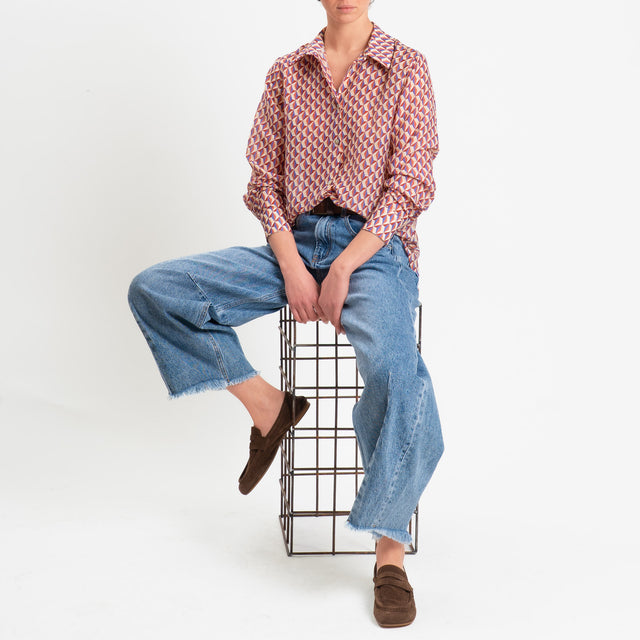 Zeroassoluto-Camicia MIA in mussola seta/cotone fantasia - optical burro/rust/lavanda