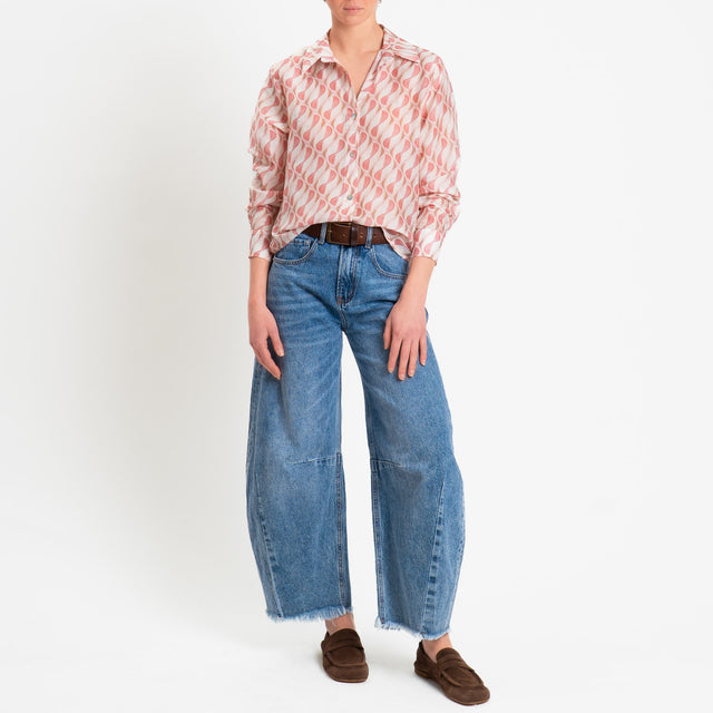 Zeroassoluto-Camicia MIA in mussola seta/cotone fantasia - optical burro/pink