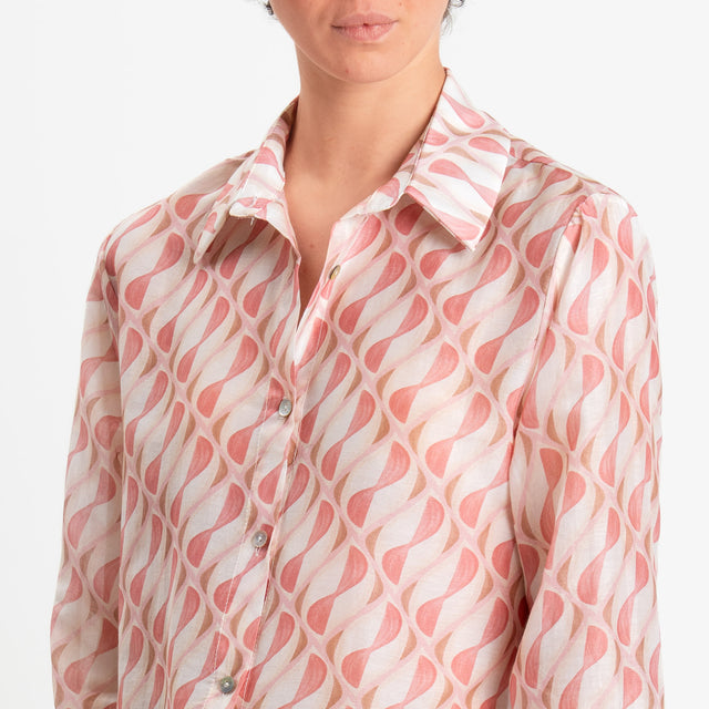 Zeroassoluto-Camicia MIA in mussola seta/cotone fantasia - optical burro/pink
