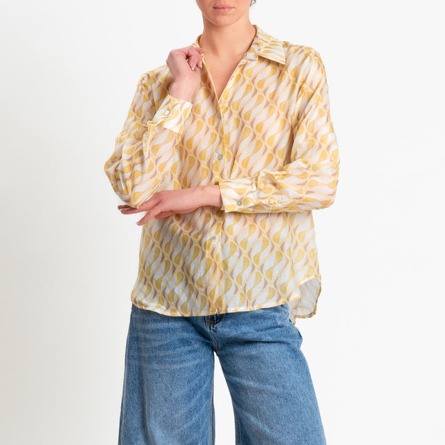 Zeroassoluto-Camicia MIA in mussola seta/cotone fantasia - optical latte/yellow/moro