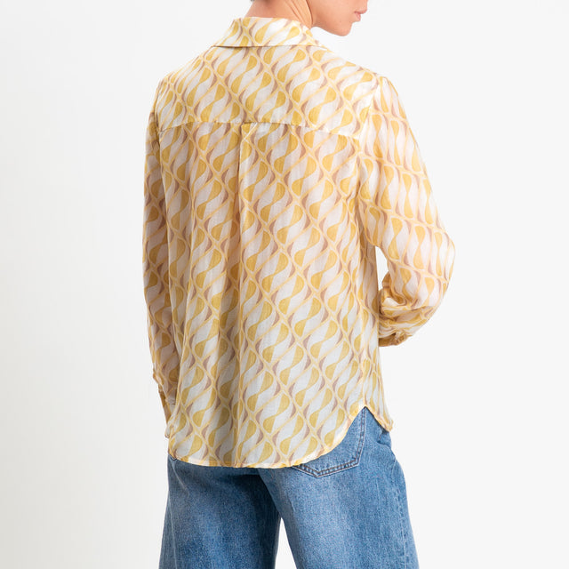 Zeroassoluto-Camicia MIA in mussola seta/cotone fantasia - optical latte/yellow/moro