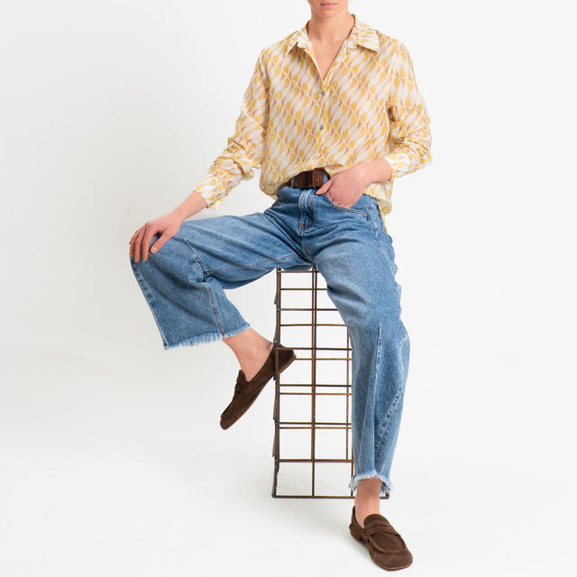 Zeroassoluto-Camicia MIA in mussola seta/cotone fantasia - optical latte/yellow/moro