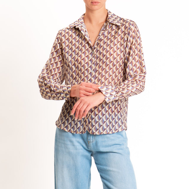 Zeroassoluto-Camicia MIA in mussola seta/cotone - optical burro/choco/lavanda