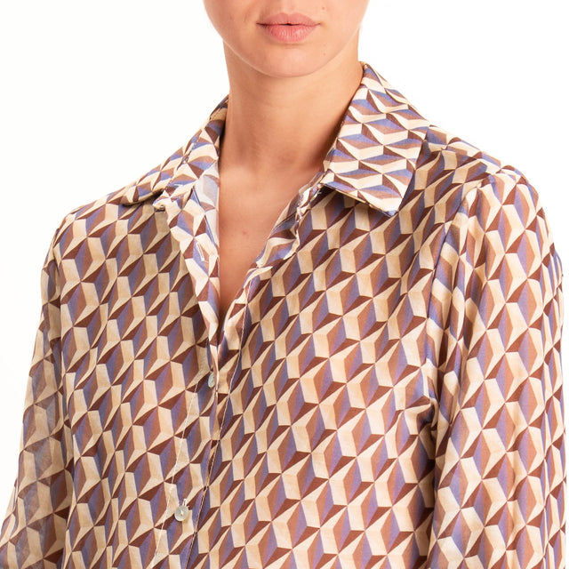 Zeroassoluto-Camicia MIA in mussola seta/cotone - optical burro/choco/lavanda
