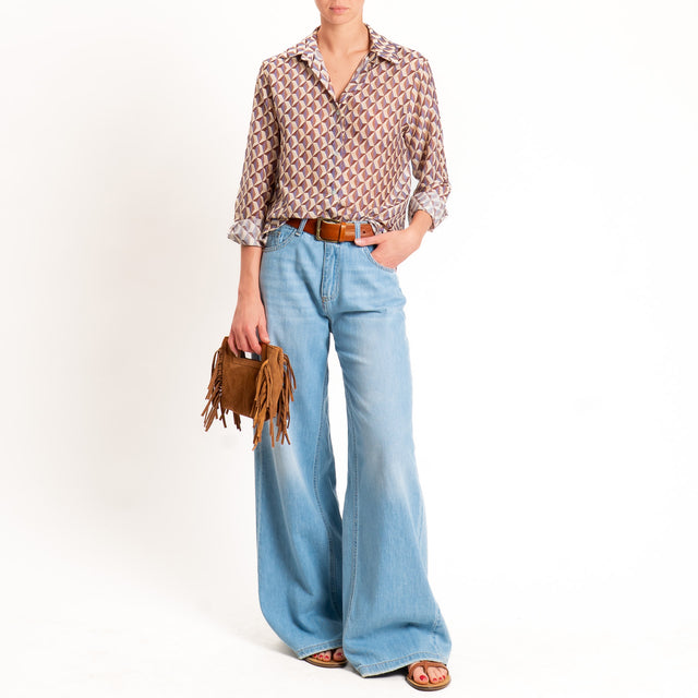 Zeroassoluto-Camicia MIA in mussola seta/cotone - optical burro/choco/lavanda