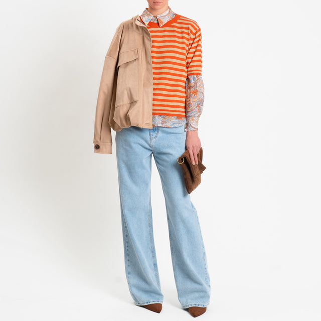 Zeroassoluto-Camicia MIA in mussola seta/cotone fantasia - paisley latte/cuoio/azzurro