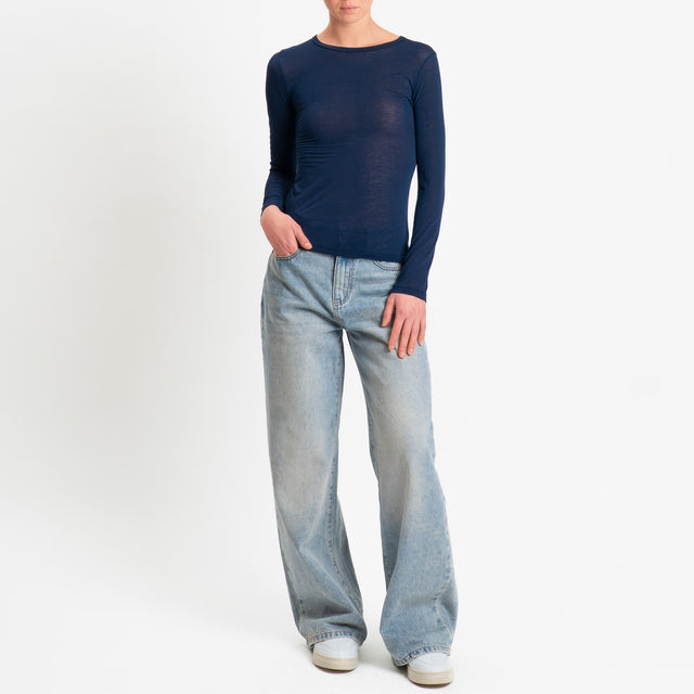 Zeroassoluto-T-shirt elasticizzata viscosa/seta - blu