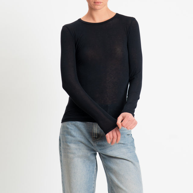 Zeroassoluto-T-shirt elasticizzata viscosa/seta - nero