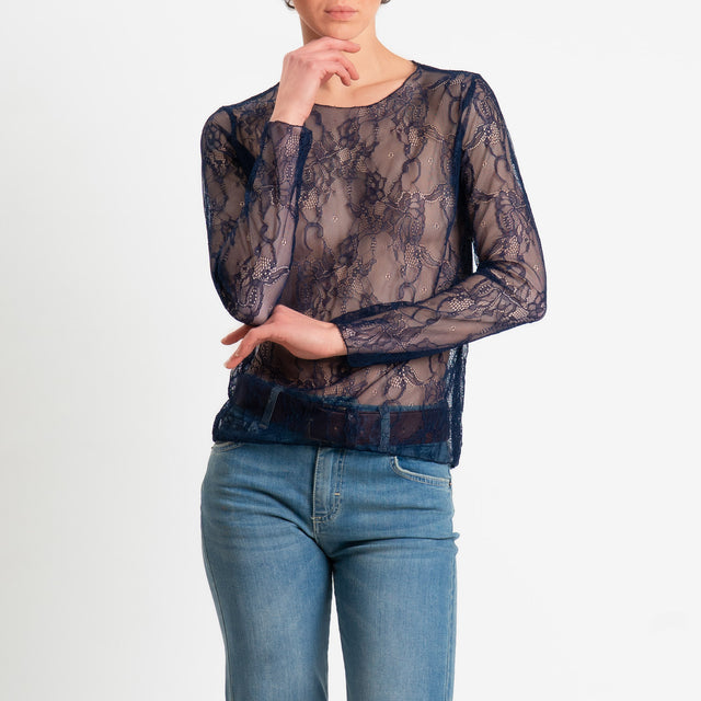 Zeroassoluto-Blusa in pizzo elasticizzato - blu