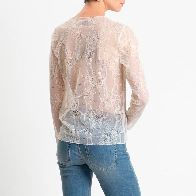 Zeroassoluto-Blusa in pizzo elasticizzato - burro