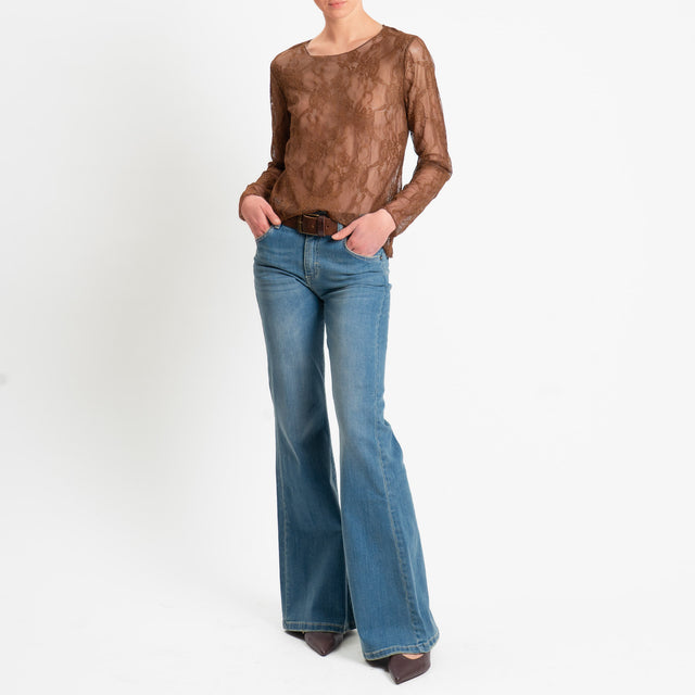 Zeroassoluto-Blusa in pizzo elasticizzato - choco
