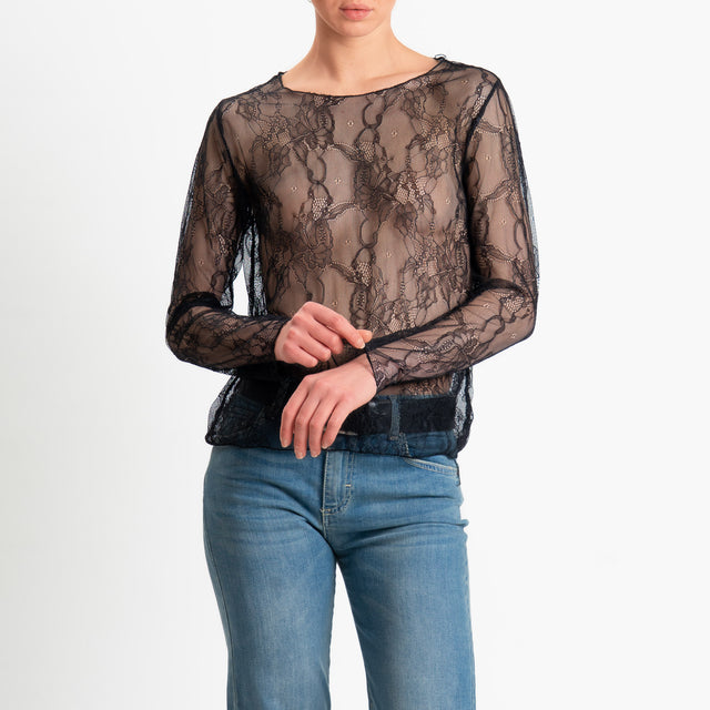 Zeroassoluto-Blusa in pizzo elasticizzato - nero