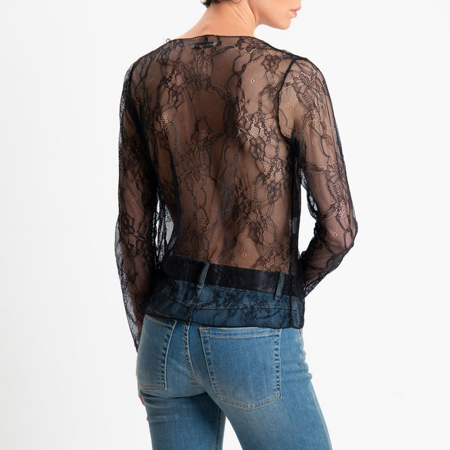 Zeroassoluto-Blusa in pizzo elasticizzato - nero